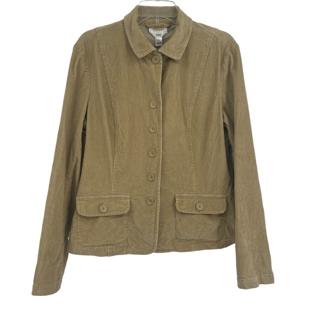 Talbots Beige Stretch Corduroy Blazer Women's Size 16 Button Front Long Sleeves